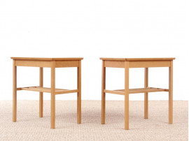 Mid-Century  modern scandinavian pair of bed tables in oak and teak