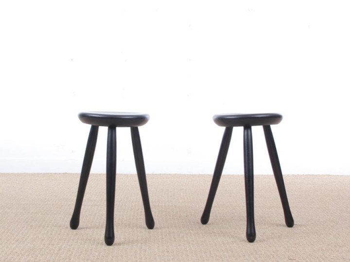 Mid-Century  modern scandinavian pair of three legs stools
