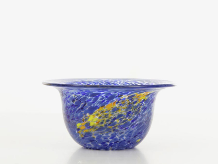 Coupelle en verre soufflé, moucheté bleue et jaune