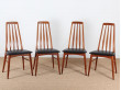 Mid-Century  modern scandinavian set of 4 teak chairs modele Eva  by Niels Koefoed. 