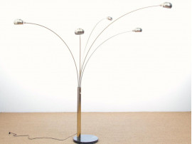 Mid-Century  modern scandinavian floor lamp in  brass and marble by Lyktan. 