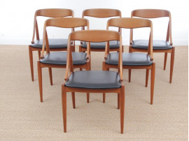 Mid-Century  modern scandinavian set of 6 dining chairs in teak by Johannes Andersen