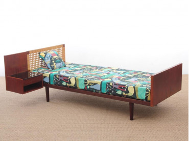 Mid century modern single bed by Hans Wegner, with bed table. 