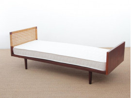 Mid century modern single bed by Hans Wegner, with bed table. 