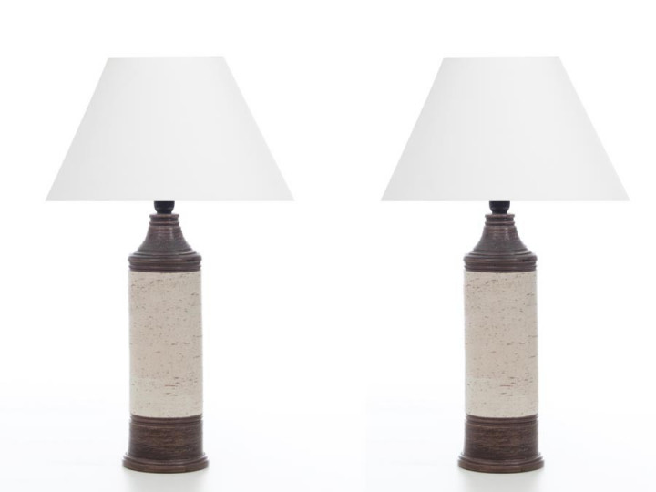 Mid century modern scandinavian ceramic pair of table lamps