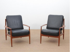 Mid-Century  modern scandinavian pair of armchairs by Grete Jalk