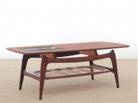 Mid-Century  modern  coffee table in in teak and cane by Louis Van Teeffelen.