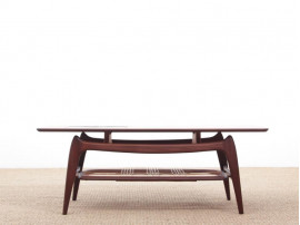 Mid-Century  modern  coffee table in in teak and cane by Louis Van Teeffelen.