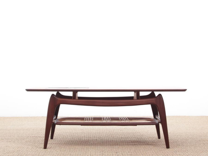 Mid-Century  modern  coffee table in in teak and cane by Louis Van Teeffelen.