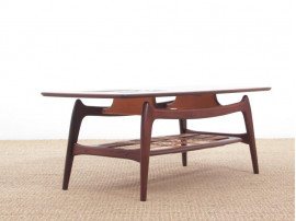 Mid-Century  modern  coffee table in in teak and cane by Louis Van Teeffelen.
