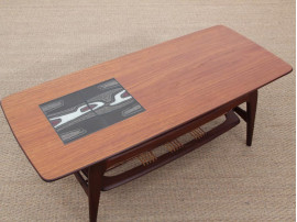 Mid-Century  modern  coffee table in in teak and cane by Louis Van Teeffelen.