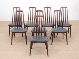 Mid-Century Modern Danish set of 8 chairs in Rio rosewood model Eva by Niels Kofoed 