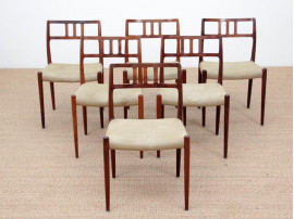 Mid-Century  modern scandinavian set of 6 chairs by Niel Møller in Rio rosewood.