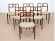 Mid-Century  modern scandinavian set of 6 chairs by Niel Møller in Rio rosewood.