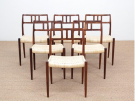 Mid-Century  modern scandinavian set of 6 chairs by Niel Møller in Rio rosewood