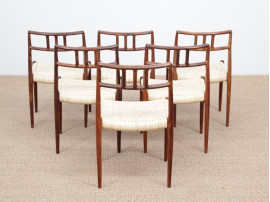 Mid-Century  modern scandinavian set of 6 chairs by Niel Møller in Rio rosewood