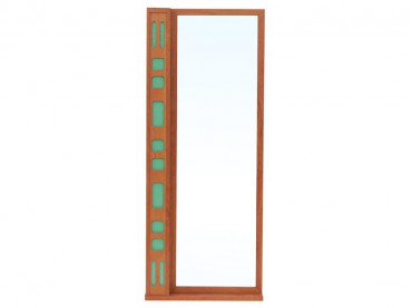 Miroir scandinave en teck, lumineux avec tablette.