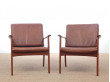 Mid-Century Modern Danish pair of  lounge chairs in teak model PJ 112 by Ole Wanscher