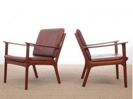 Mid-Century Modern Danish pair of  lounge chairs in teak model PJ 112 by Ole Wanscher