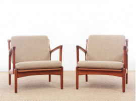 Mid-Century Modern Danish pair of  lounge chairs in teak model Kuba by Bertil Fridhagen