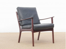 Mid-Century Modern Danish pair of  lounge chairs in mahogany model PJ 112 by Ole Wanscher