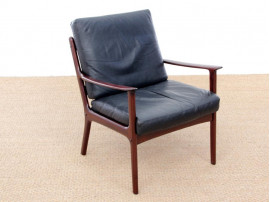 Mid-Century Modern Danish pair of  lounge chairs in mahogany model PJ 112 by Ole Wanscher