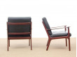 Mid-Century Modern Danish pair of  lounge chairs in mahogany model PJ 112 by Ole Wanscher