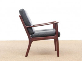 Mid-Century Modern Danish pair of  lounge chairs in mahogany model PJ 112 by Ole Wanscher