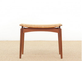 Mid-Century  modern scandinavian stool in cane and teak