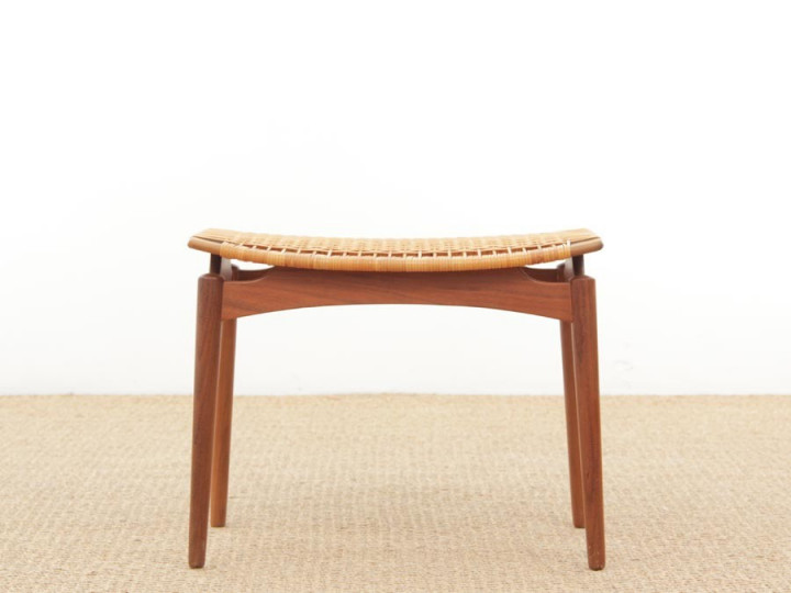 Mid-Century  modern scandinavian stool in cane and teak