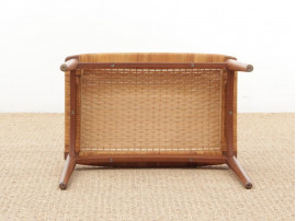 Mid-Century  modern scandinavian stool in cane and teak