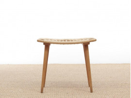 Mid-Century Modern  stool or ottoman in oak and natural paper cord