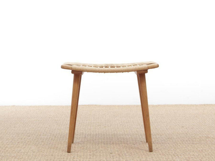 Mid-Century Modern  stool or ottoman in oak and natural paper cord