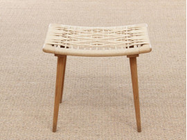 Mid-Century Modern  stool or ottoman in oak and natural paper cord