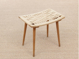 Mid-Century Modern  stool or ottoman in oak and natural paper cord