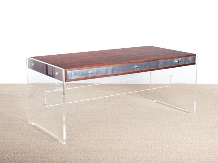 Grand bureau scandinave de direction en palissandre de Rio