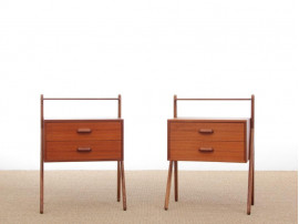 Mid-Century  modern scandinavian pair of bed tables in teak