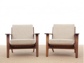 Mid-Century  modern scandinavian pair of armchairs  model GE 290 by Hans Wegner