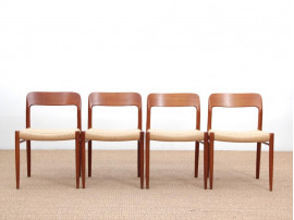 Mid-Century  modern scandinavian set of 4 teak dining chairs model 75 
