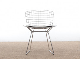 Chaise Bertoia assise en cuir blanc