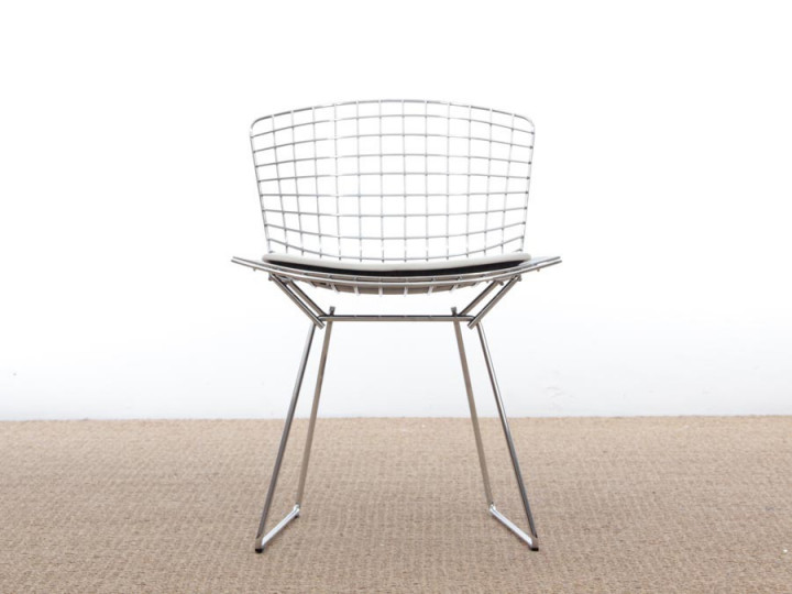 Chaise Bertoia assise en cuir blanc