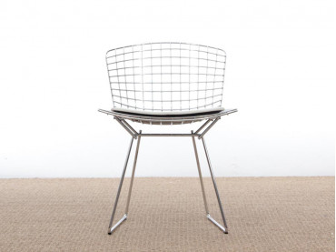 Chaise Bertoia assise en cuir blanc