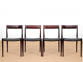 Mid century modern set of six Rio rosewood dining chairs by Niels Moller N°77