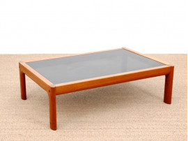 Mid-Century  modern  Scandinavian large coffee table in teak and black glass