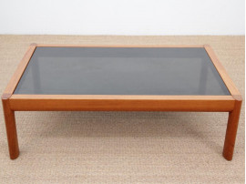 Grande table basse scandinave  en teck et verre noir