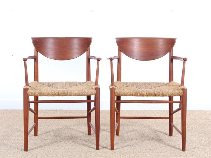 Mid-Century Modern Danish pair of armchairs in teck model 317 by Hvidt & Mølgaard Nielsen