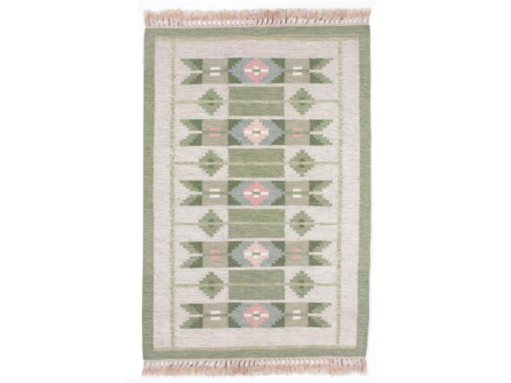 Tapis scandinave Rolakan en laine tissé main. Pièce unique vintage. 200 x 140 cm.