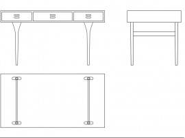 Bureau scandinave  ND93, 3 tiroirs, noyer. Nouvelle édition.