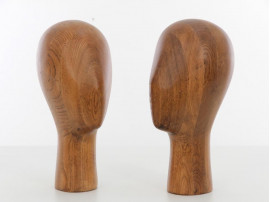 Pair of vintage wood mannequin head