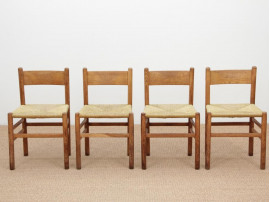 Set of 6 Oak & Rush Dining Chairs by Johan van Heuvel for Ad Vorm, 1960s